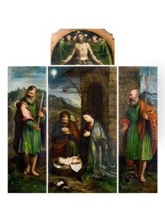 Polittico, La Nativita Tra I Santi Simone E Giuda Taddeo, Con Cristo In Pieta Sorretto Da Angeli