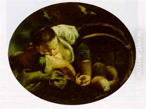 A Sleeping Girl With A Basket Of Turnips - view 1