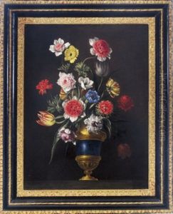 Still Life With Tulips And Anemones In A Blue And Gilt Vase