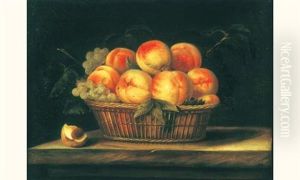 Panier De Peches Et De Raisins, Sur Un Entablement by Jean-Michel Picard