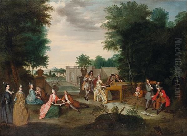 Assemblee Galante Dans Un Parc Jouant De La Musique - view 1