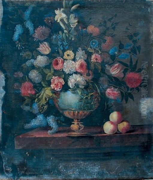 Fleurs Dans Un Vase En Bronze Sur Un Entablement - view 1