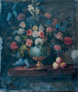Fleurs Dans Un Vase En Bronze Sur Un Entablement