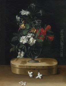 Vase Of Flowers On A Chipboard Box by Jean-Michel Picart