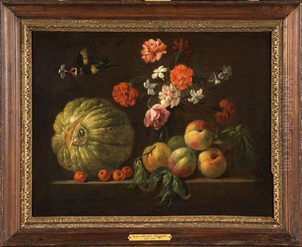 Composition De Fruits Et De Fleurs Sur Un Entablement - view 1