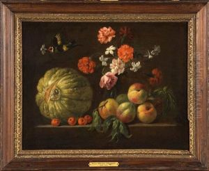 Composition De Fruits Et De Fleurs Sur Un Entablement by Jean-Michel Picart
