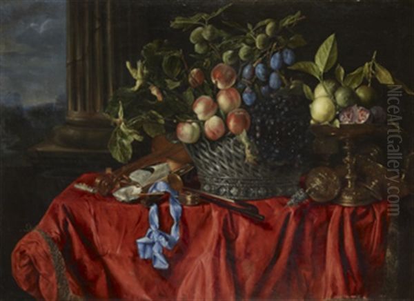 Stilleben Med Frukter, Pokaler, Instrument Och Silverkorg - view 1