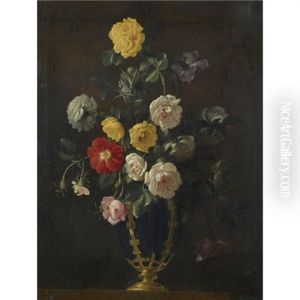 A Still Life With Roses And Various Other Flowers In A Vase by Jean-Michel Picart