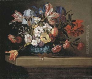 Fleurs Dans Un Vase Orne De Putti