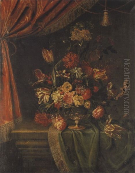 Bouquet De Fleurs Sur Un Entablement Drape - view 1