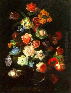 Bouquet De Fleurs Dans Un Vase De Cristal