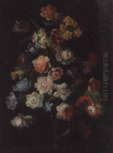 Bouquet De Fleurs Dans Un Vase En Cristal - view 1