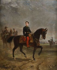 Le Prince Imperial A Cheval Suivi De Son Etat Major by Oliver Pichat