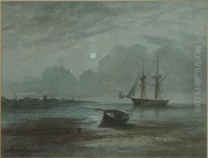 Moonlit Ship At Anchor by Charles Bodmer