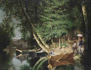 A Sunny Afternoon On The Riverside by Ernest Louis Pichio