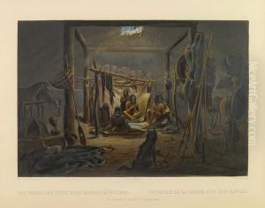 The Interior Of The Hut Of A Mandan Chief by Karl Bodmer