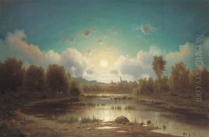Abend Uber Der Fluslandschaft Abend Uber Der Fluslandschaft