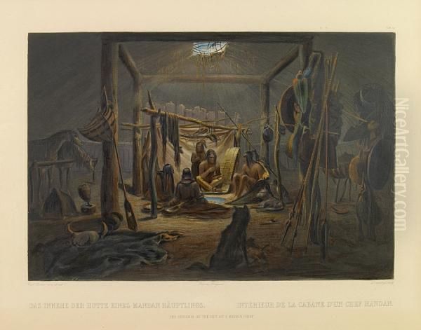 The Interior Of The Hut Of A Mandan Chief, Pl. 19, From Travels In The Interior Of North America - view 1