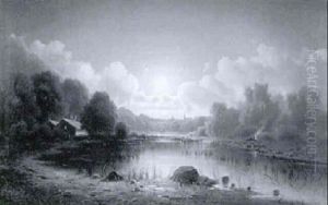 Flusslandschaft Im Mondlicht by Anton Pick