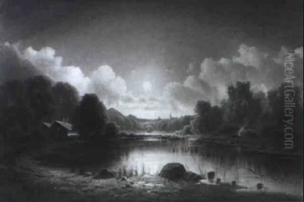 Nachtliches Lagerfeuer Am Weiher - view 1