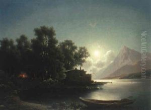 Tsterreichische Seelandschaft Im Mondschein by Anton Pick