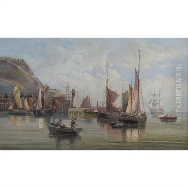 Busy Harbour Scene With Boats And Figures - view 1