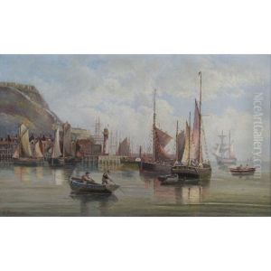 Busy Harbour Scene With Boats And Figures