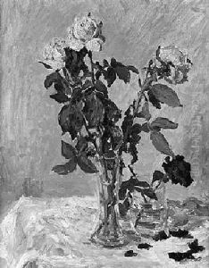 Stilleben - Zwei Vasen Mit Rosen by Ernst Pickardt