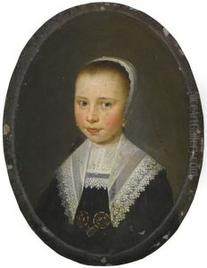 Portrait Of A Girl, Half-length, In A Black Dress With Lace Cap And Collar, Wearing Pearl Earrings