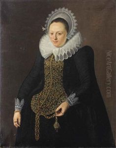 Portrait Of A Lady In A Black Dress With White Lace Collar And Lace Headdress