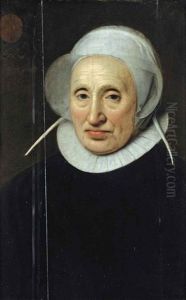 Portrait Of Cristina Brunt, Half-length, In A Black Dress With A White Collar And A White Lace Cap