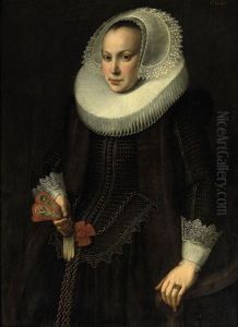 Portrait Of A Young Lady In A Gold Embroidered Black Dress With Fur Lining, A Molensteenkraag And A Lace Headdress And Cuffs
