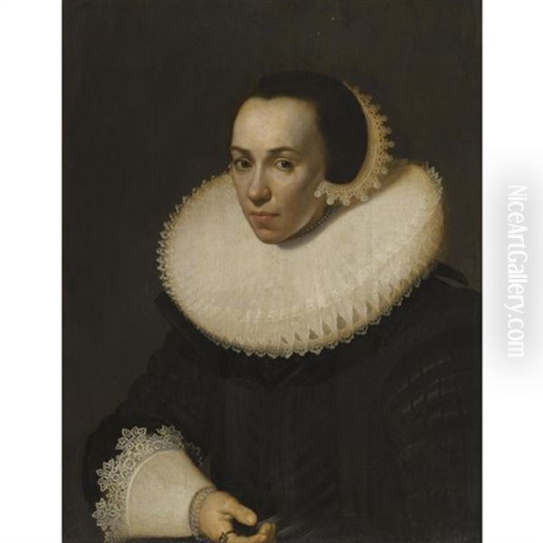 Portrait Of A Lady, Bust Length, With A Lace Ruff, Cap And Cuffs - view 1