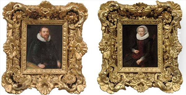 Portrait Of A Gentleman In A Black Costume, Seated In A Chair (+ Portrait Of A Lady In A Black And Purple Dress With A Molensteenkraag, 1627; Pair) - view 1