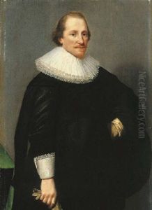 Portrait Of A Gentleman, Aged 30, In Black Costume And A Lace Ruff, His Gloves In His Right Hand