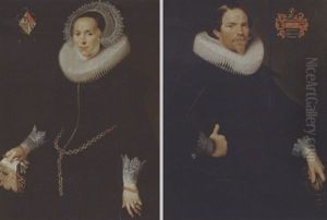 Portrait Of Pieter Van Son In A Black Doublet And Cloak With A White Ruff, His Hat On A Table Beside Him