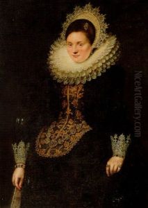 Portrait Of A Lady In A Gold-embroidered Black Dress With A Ruff And Head-dress