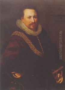 Portrait Of A Man In Black With A Sword Holding His Hat by Nicolaes Eliasz Pickenoy