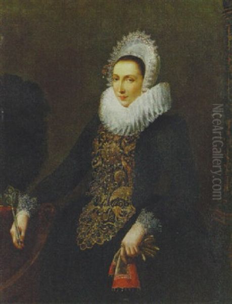 Portrait Of A Lady, Holding An Ostrich Feather Fan And A Pair Of Gloves - view 1