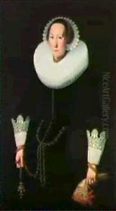 Portrait Of A Lady, Standing Three-quarter Length, Wearing An Elaborate Black Costume Andholding A Pair Of Gloves Portrait Of A Lady, Standing Three-quarter Length, Wearing An Elaborate Black Costume Andholding A Pair Of Gloves