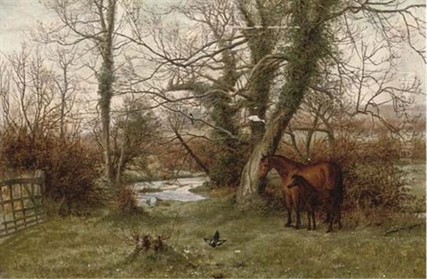 A Mare And Foul In A Paddock Beside A Stream - view 1