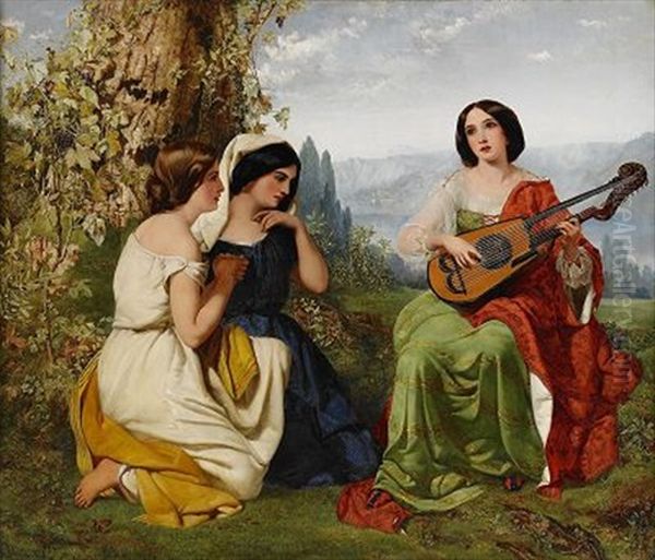 A Romantic Scene With Girl Playing Lute - view 1