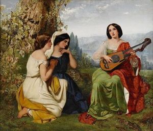 A Romantic Scene With Girl Playing Lute