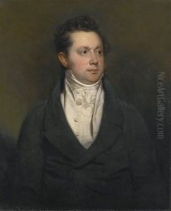 A Gentleman In A Green Jacket, Half-length; A Lady In A Blue Satin Dress, Half-length