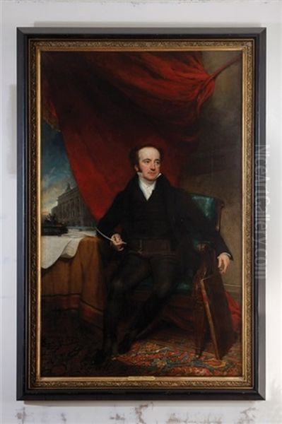 Portrait Of John Thomas Barber Beaumont, Seated, In A Black Coat, Holding A Quill In His Right Hand, By A Table With An Inkstand And Documents Inscribed... - view 1