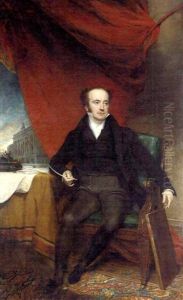 Portrait Of John Thomas Barber Beaumont In A Black Coat By A Table With An Inkstand And Documents, The County Fire Hall Beyond Portrait Of John Thomas Barber Beaumont In A Black Coat By A Table With An Inkstand And Documents, The County Fire Hall Beyond