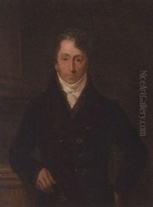 Portrait Of John Becher In A Black Coat, Red Waistcoat And White Stock, Resting His Arm On A Plinth by Henry William Pickersgill