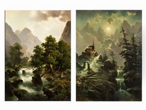 Hochgebirgslandschaft (+ Another; Pair) by Anton Pickert