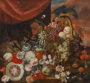 Stillleben Mit Fruchten Und Blumen, Einem Papagei Und Schmetterlingen