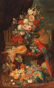 A Fruit And Flower Still Life With A Parrot
